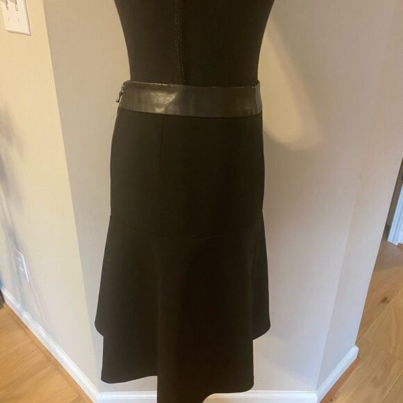 Ann Taylor Black Circle A Line Skirt with Leather Waistband - Picture 5 of 12